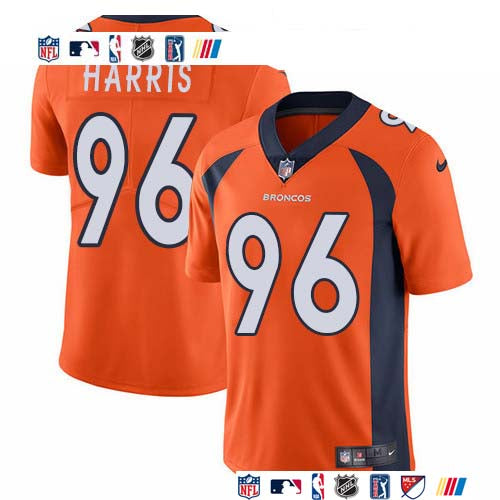 Custom Broncos #96 Shelby Harris Orange Team Color Men’s Stitched NFL Vapor Untouchable Limited Jersey