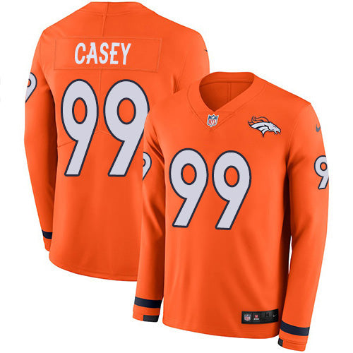 Custom Broncos #99 Jurrell Casey Orange Team Color Men’s Stitched NFL Limited Therma Long Sleeve Jersey