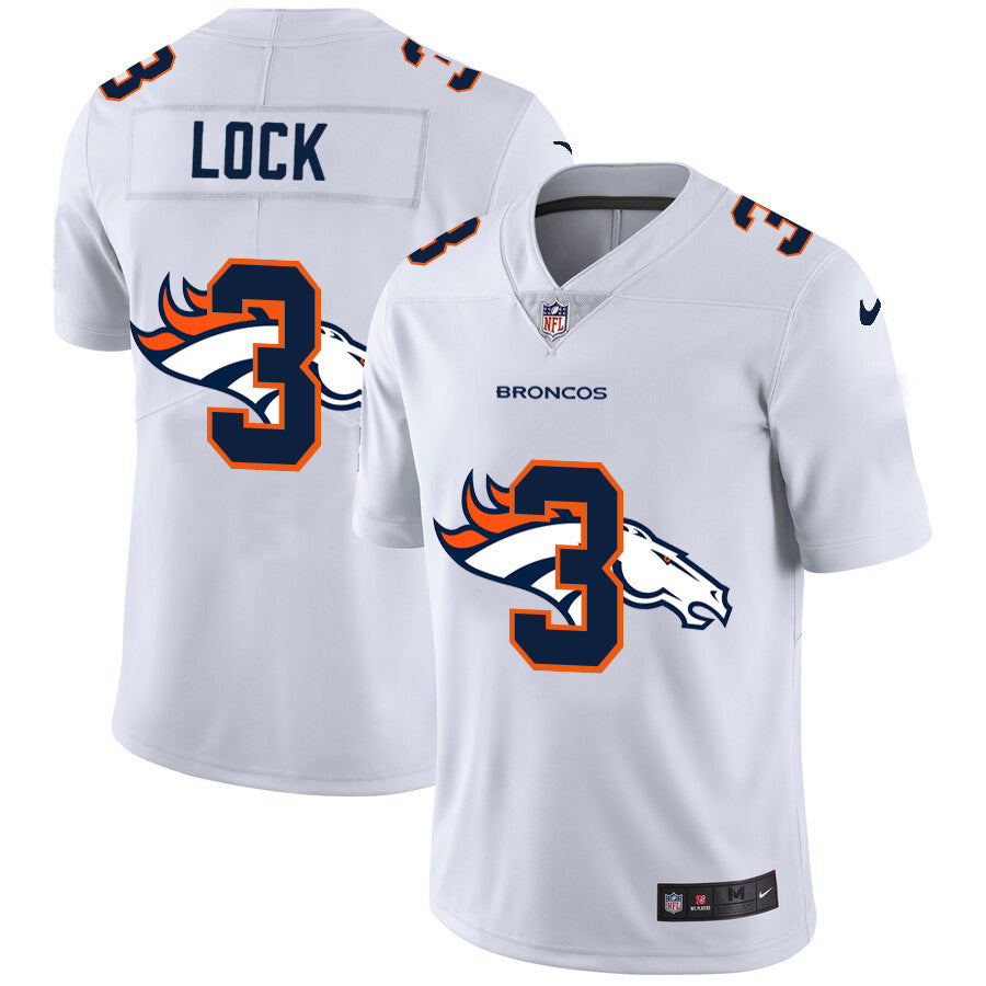 Custom Broncos 3 Drew Lock White Shadow Logo Limited Jersey