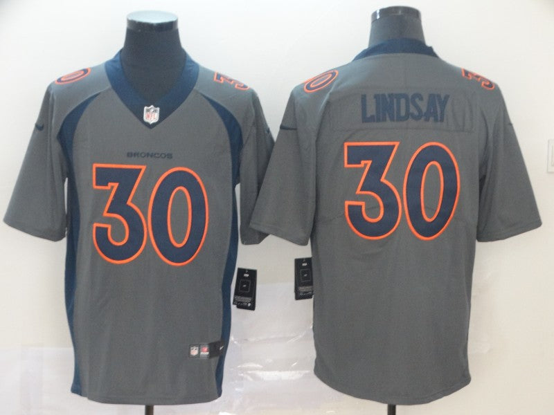 Custom Broncos 30 Phillip Lindsay Gray Inverted Legend Limited Jersey