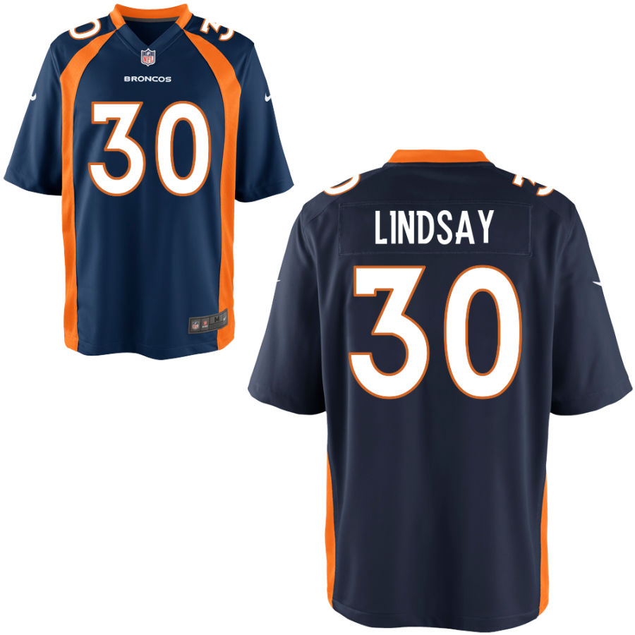Custom Broncos 30 Phillip Lindsay Navy Elite Jersey