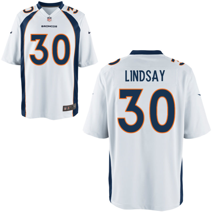 Custom Broncos 30 Phillip Lindsay White Elite Jersey