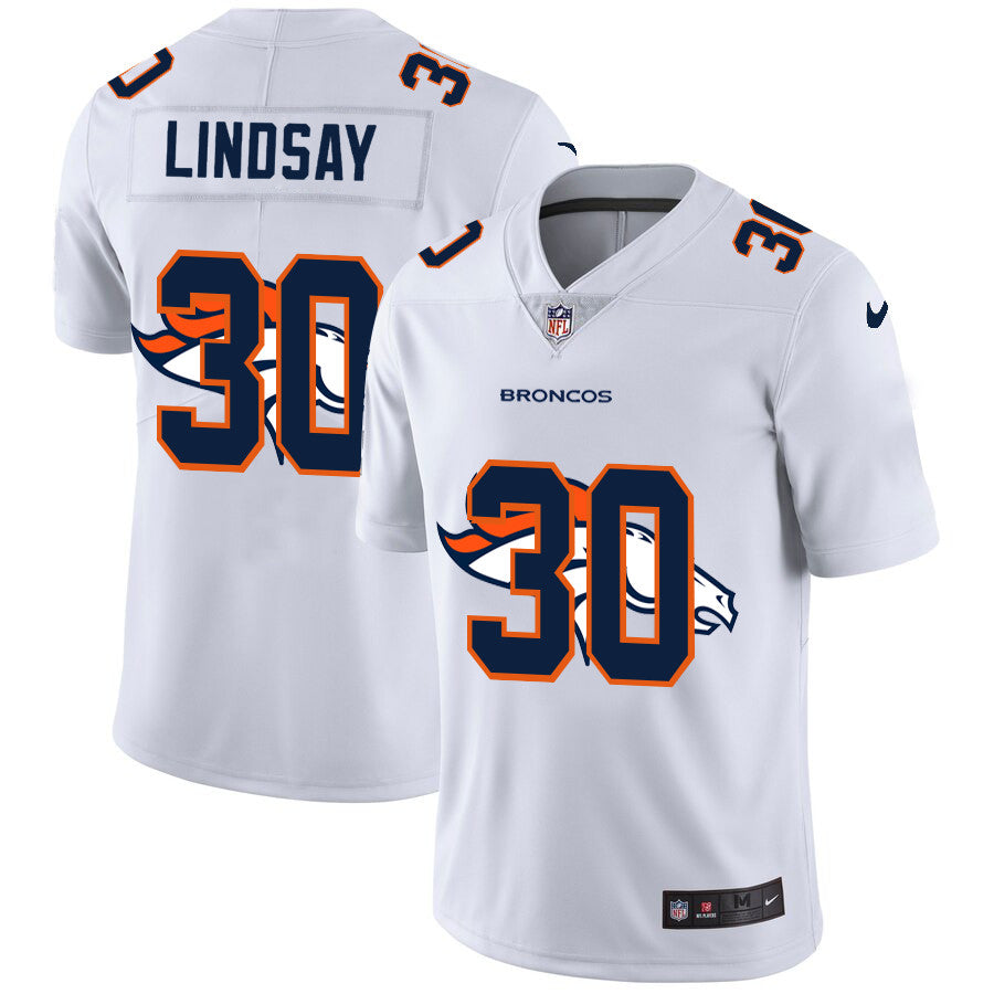 Custom Broncos 30 Phillip Lindsay White Shadow Logo Limited Jersey