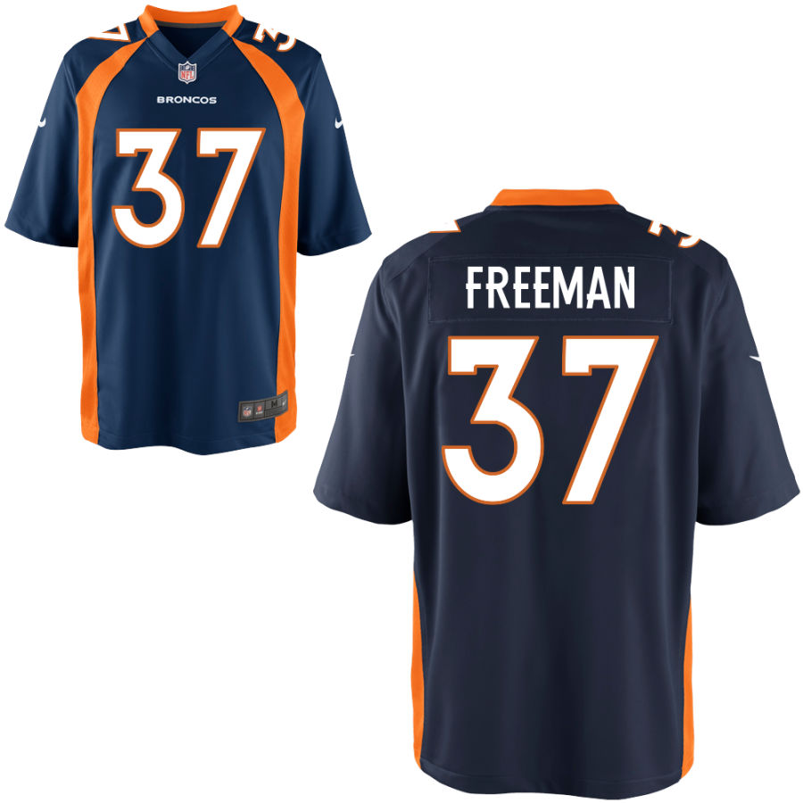 Custom Broncos 37 Royce Freeman Navy Alternate Elite Jersey