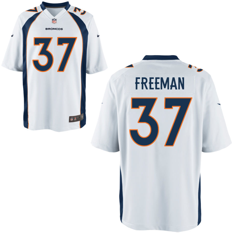 Custom Broncos 37 Royce Freeman White Elite Jersey