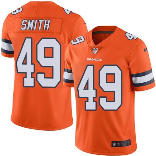 Custom Broncos 49 Dennis Smith Orange Color Rush Limited Jersey