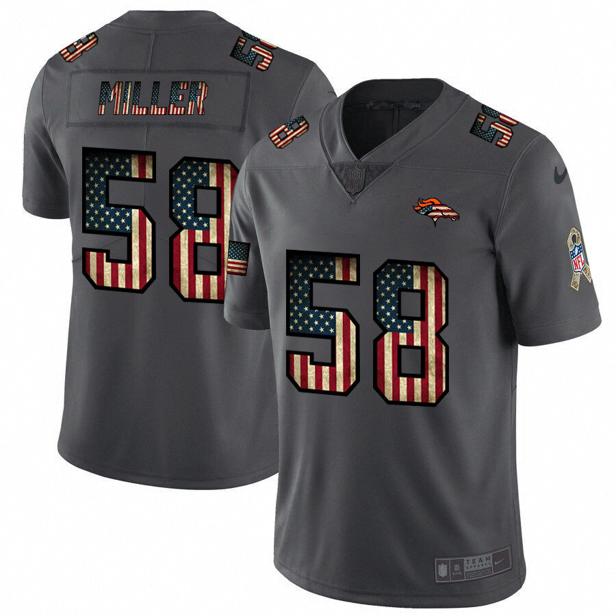 Custom Broncos 58 Von Miller 2019 Salute To Service USA Flag Fashion Limited Jersey