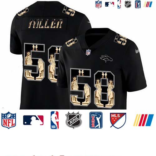 Custom Broncos 58 Von Miller Black Statue Of Liberty Limited Jersey