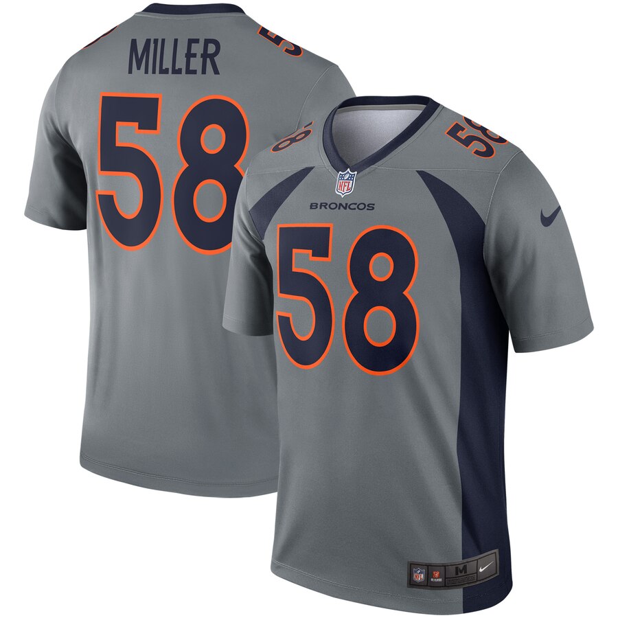 Custom Broncos 58 Von Miller Gray Inverted Legend Jersey