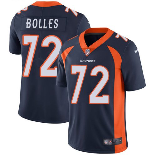 Custom Broncos 72 Garett Bolles Navy Vapor Untouchable Limited Jersey