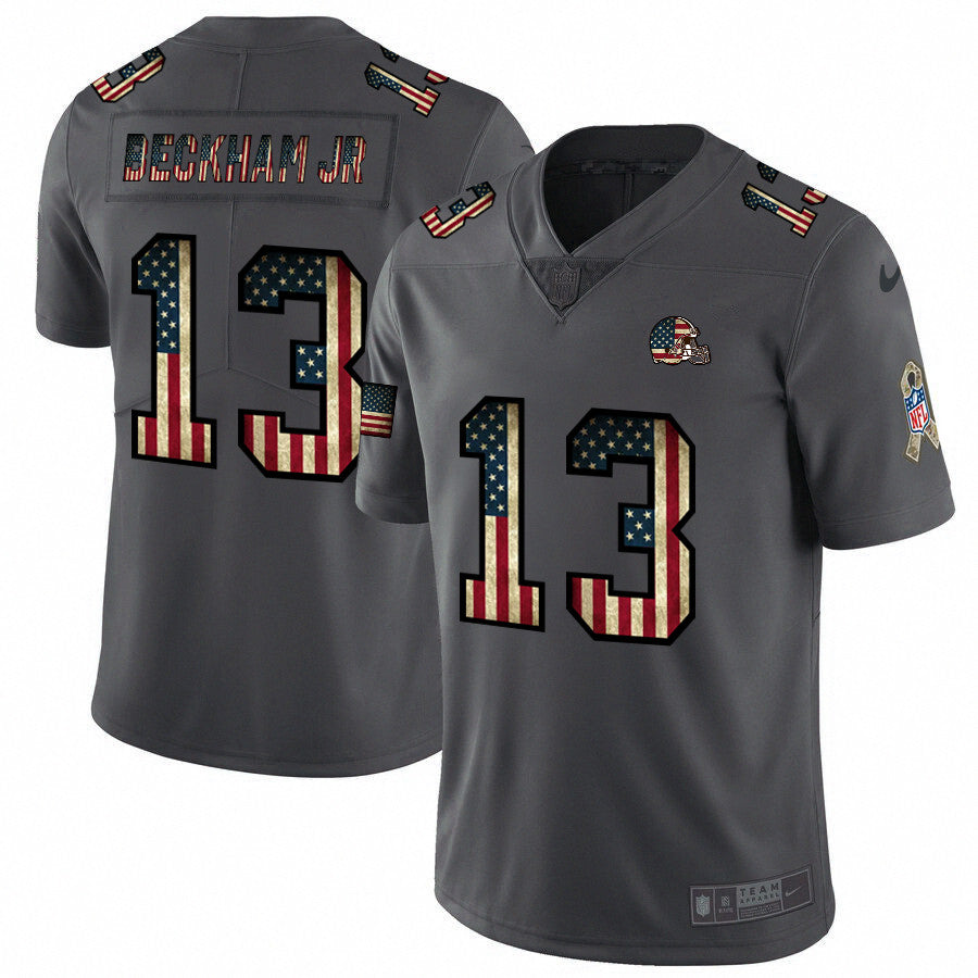 Custom Browns 13 Odell Beckham Jr. 2019 Salute To Service USA Flag Fashion Limited Jersey