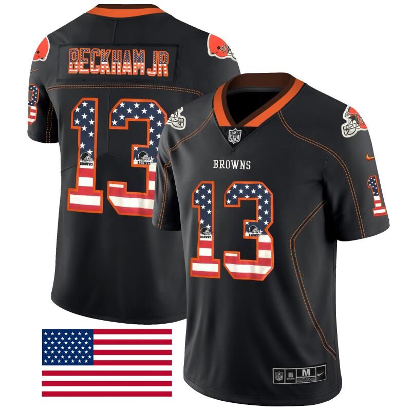 Custom Browns 13 Odell Beckham Jr Black USA Flag Fashion Limited Jersey