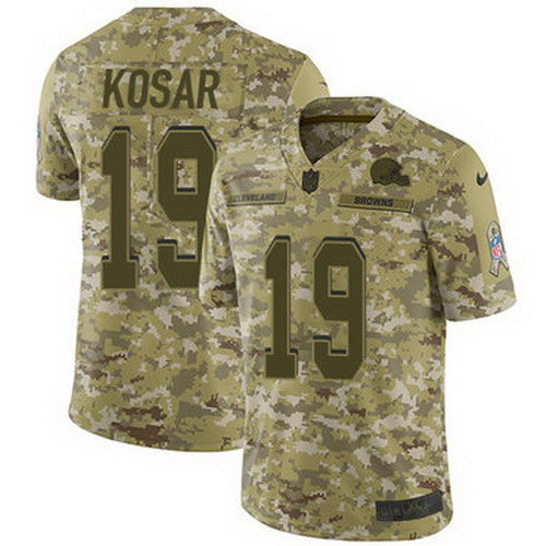 Custom Browns #19 Bernie Kosar Camo Youth Stitched NFL Limited 2018 Salute to Service Jersey