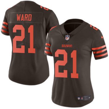 Custom Browns #21 Denzel Ward Brown Women’s Stitched NFL Limited Rush Jersey