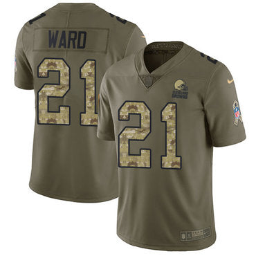 Custom Browns #21 Denzel Ward Olive Camo Youth Stitched NFL Limited 2017 Salute to Service Jersey
