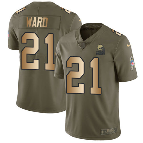 Custom Browns #21 Denzel Ward Olive Gold Men’s Stitched NFL Limited 2017 Salute To Service Jersey