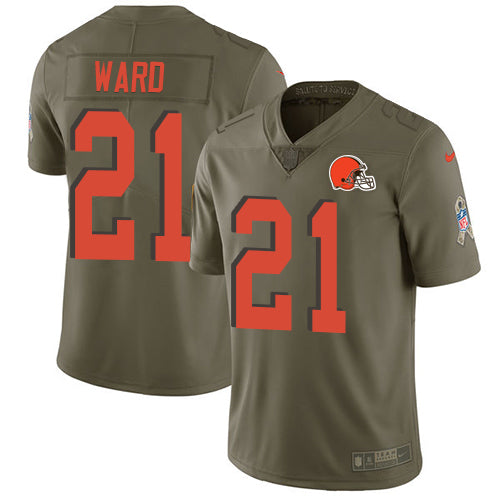 Custom Browns #21 Denzel Ward Olive Men’s Stitched NFL Limited 2017 Salute To Service Jersey