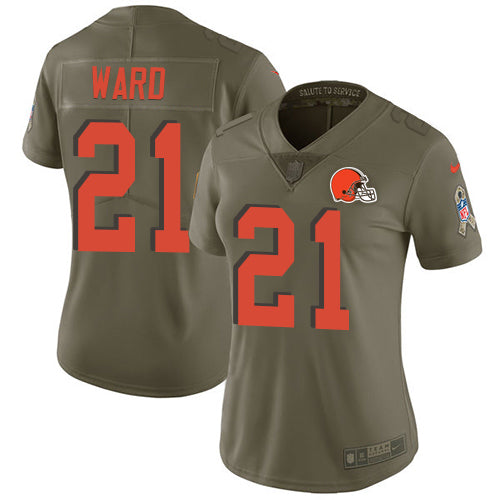 Custom Browns #21 Denzel Ward Olive Women’s Stitched NFL Limited 2017 Salute to Service Jersey