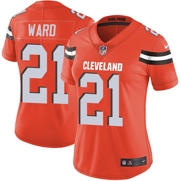 Custom Browns #21 Denzel Ward Orange Alternate Women’s Stitched NFL Vapor Untouchable Limited Jersey