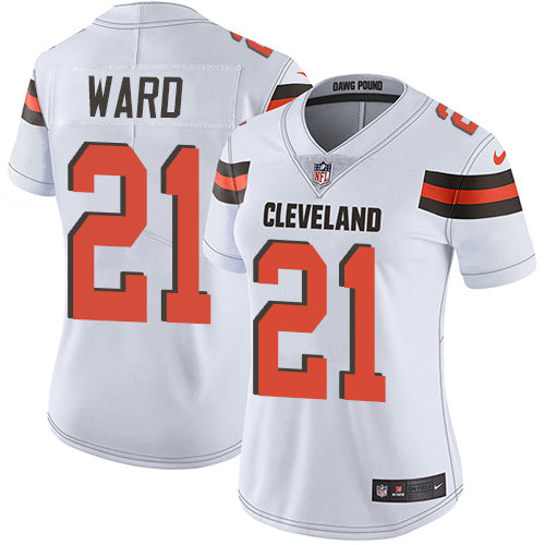 Custom Browns #21 Denzel Ward White Women’s Stitched NFL Vapor Untouchable Limited Jersey