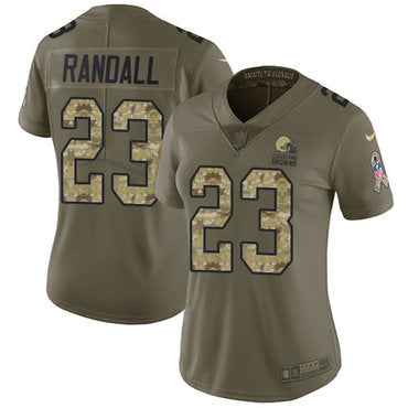 Custom Browns #23 Damarious Randall Olive Camo Women’s Stitched NFL Limited 2017 Salute to Service Jersey