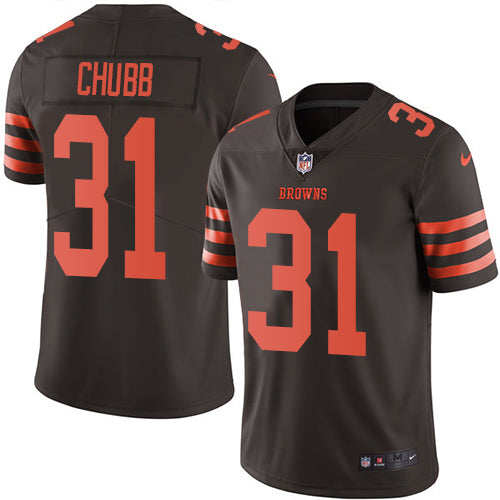 Custom Browns #31 Nick Chubb Brown Men’s Stitched NFL Limited Rush Jersey