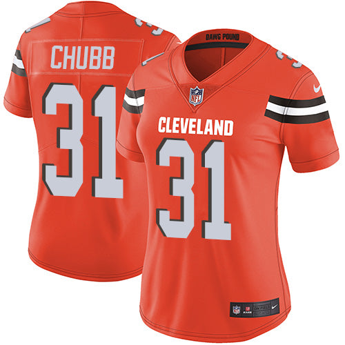 Custom Browns #31 Nick Chubb Orange Alternate Women’s Stitched NFL Vapor Untouchable Limited Jersey