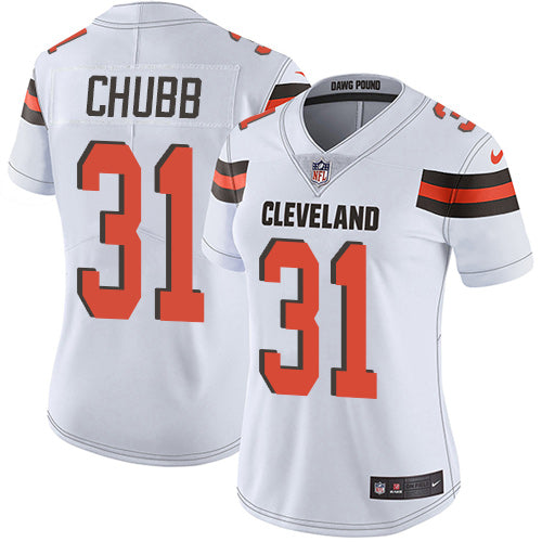 Custom Browns #31 Nick Chubb White Women’s Stitched NFL Vapor Untouchable Limited Jersey