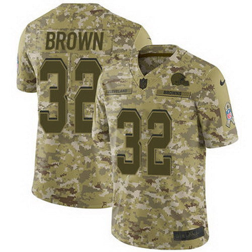 Custom Browns #32 Jim Brown Camo Men’s Stitched NFL Limited 2018 Salute To Service Jersey