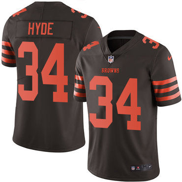 Custom Browns #34 Carlos Hyde Brown Men’s Stitched NFL Limited Rush Jersey
