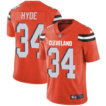 Custom Browns #34 Carlos Hyde Orange Alternate Men’s Stitched NFL Vapor Untouchable Limited Jersey