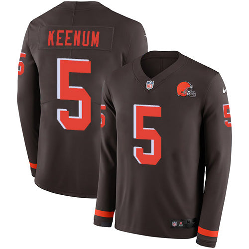 Custom Browns #5 Case Keenum Brown Team Color Men’s Stitched NFL Limited Therma Long Sleeve Jersey