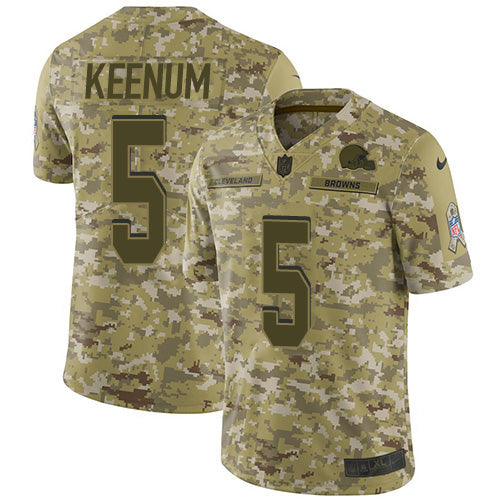Custom Browns #5 Case Keenum Camo Men’s Stitched NFL Limited 2018 Salute To Service Jersey