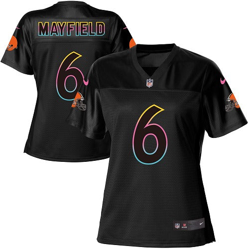 Custom Browns #6 Baker Mayfield Black Women’s NFL Fashion Game Jersey