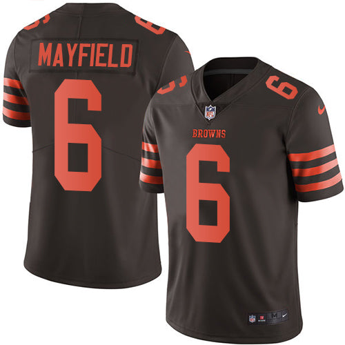 Custom Browns #6 Baker Mayfield Brown Youth Stitched NFL Limited Rush Jersey