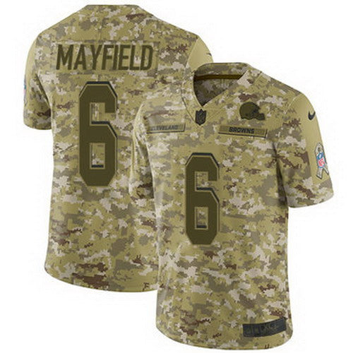 Custom Browns #6 Baker Mayfield Camo Youth Stitched NFL Limited 2018 Salute to Service Jersey