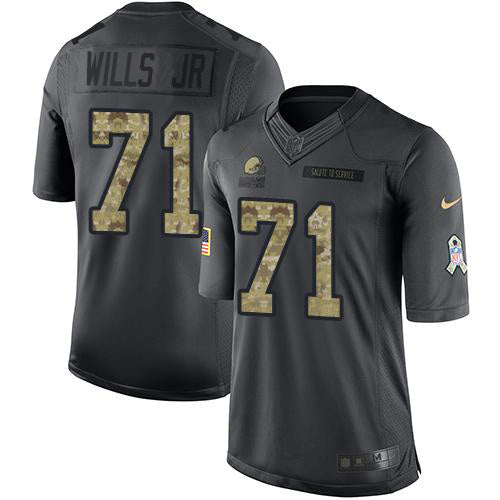 Custom Browns #71 Jedrick Wills JR Black Men’s Stitched NFL Limited 2016 Salute to Service Jersey