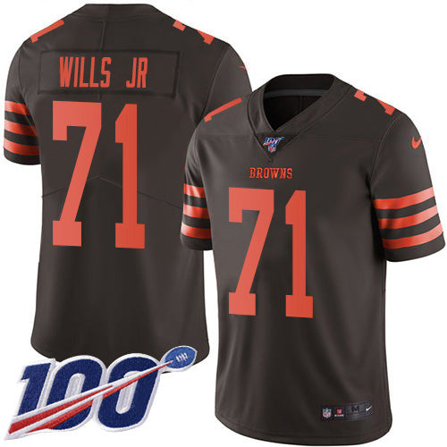 Custom Browns #71 Jedrick Wills JR Brown Men’s Stitched NFL Limited Rush 100th Season Jersey