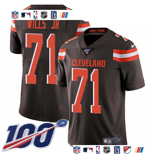 Custom Browns #71 Jedrick Wills JR Brown Team Color Men’s Stitched NFL 100th Season Vapor Untouchable Limited Jersey