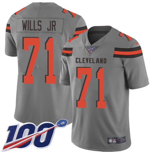 Custom Browns #71 Jedrick Wills JR Gray Men’s Stitched NFL Limited Inverted Legend 100th Season Jersey