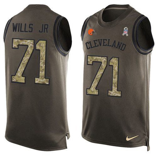 Custom Browns #71 Jedrick Wills JR Green Men’s Stitched NFL Limited Salute To Service Tank Top Jersey
