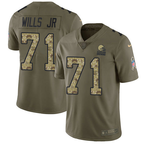 Custom Browns #71 Jedrick Wills JR Olive Camo Men’s Stitched NFL Limited 2017 Salute To Service Jersey