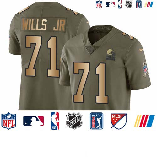 Custom Browns #71 Jedrick Wills JR Olive Gold Men’s Stitched NFL Limited 2017 Salute To Service Jersey