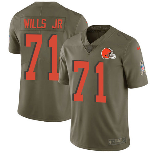 Custom Browns #71 Jedrick Wills JR Olive Men’s Stitched NFL Limited 2017 Salute To Service Jersey
