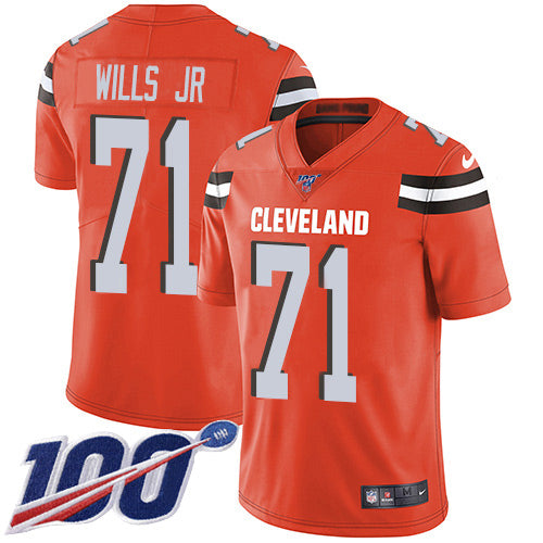 Custom Browns #71 Jedrick Wills JR Orange Alternate Men’s Stitched NFL 100th Season Vapor Untouchable Limited Jersey