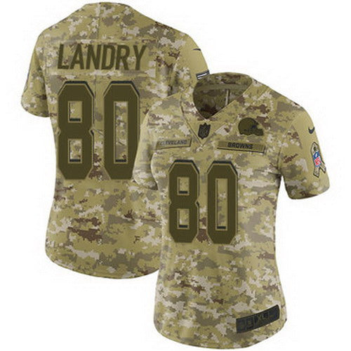 Custom Browns #80 Jarvis Landry Camo Women’s Stitched NFL Limited 2018 Salute to Service Jersey