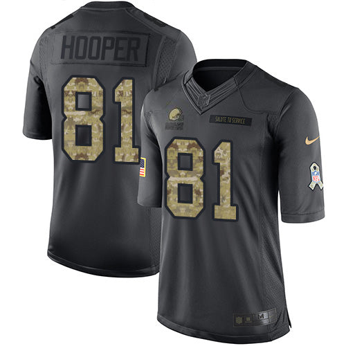 Custom Browns #81 Austin Hooper Black Men’s Stitched NFL Limited 2016 Salute to Service Jersey