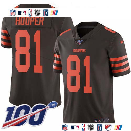 Custom Browns #81 Austin Hooper Brown Men’s Stitched NFL Limited Rush 100th Season Jersey