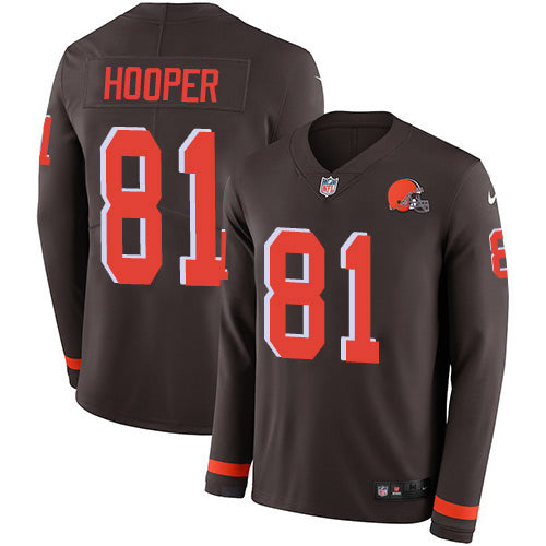 Custom Browns #81 Austin Hooper Brown Team Color Men’s Stitched NFL Limited Therma Long Sleeve Jersey