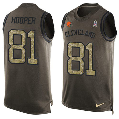 Custom Browns #81 Austin Hooper Green Men’s Stitched NFL Limited Salute To Service Tank Top Jersey